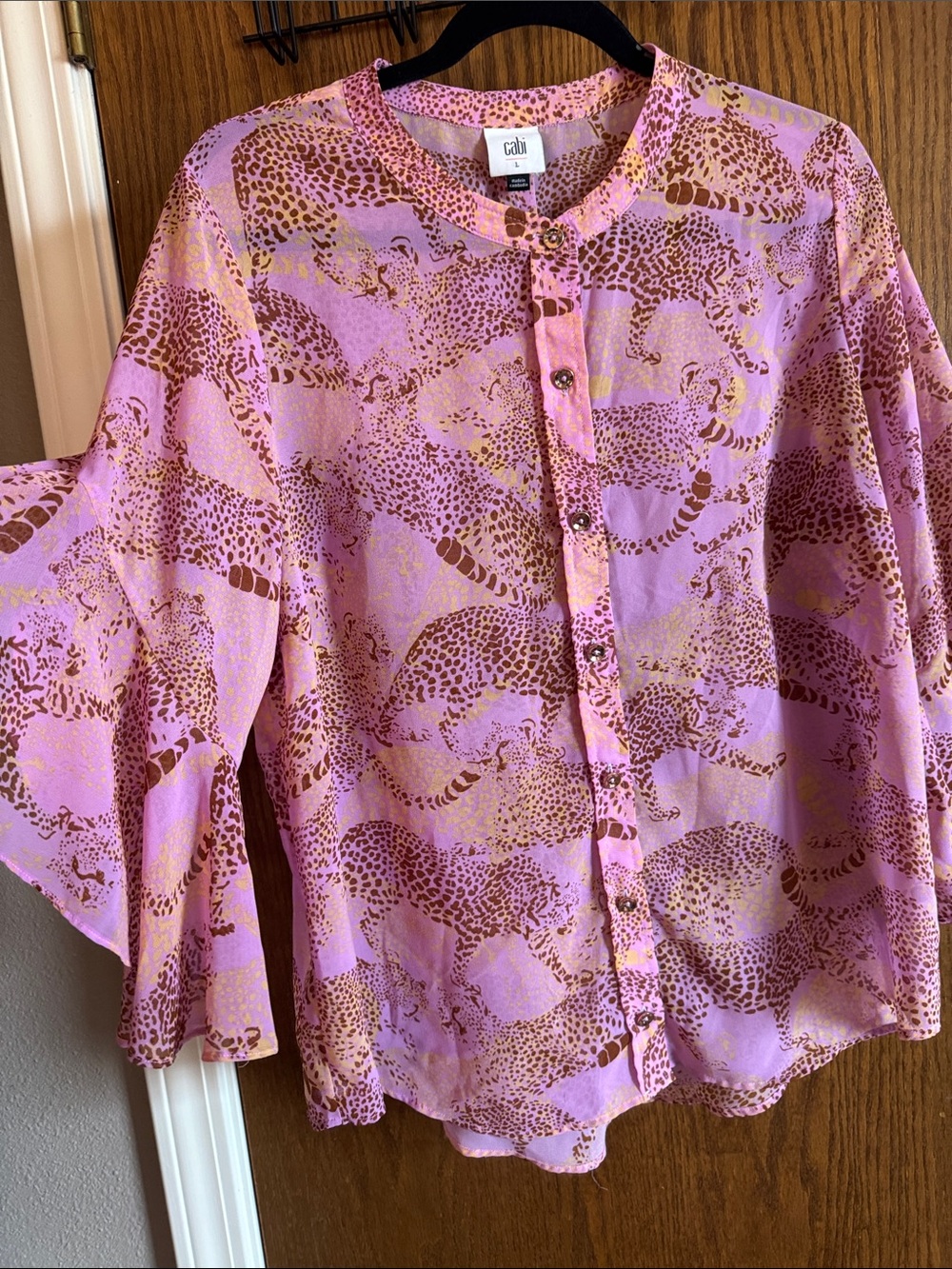 CAbi Pink & Brown Leopard-Print Button Front Blouse